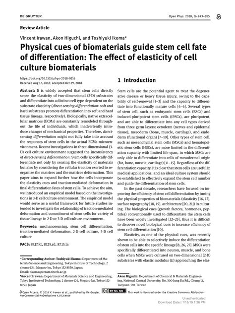 Pdf Physical Cues Of Biomaterials Guide Stem Cell Fate Of