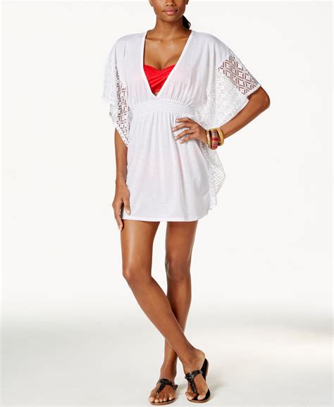 Miken Crochet Trim Poncho Cover Up Juniors Swimwear Dresses With