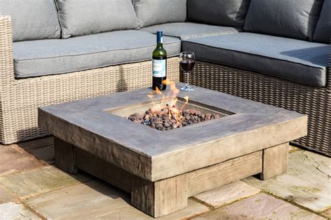 Peaktop Outdoor Retro Wood Look Square Propane Gas Fire Pit Walmart