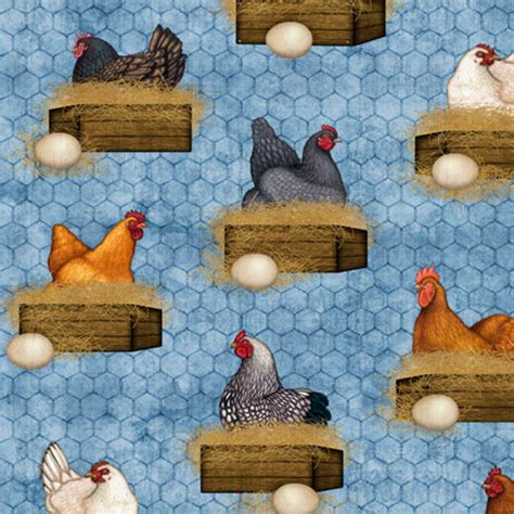 Chicken Fabric By The Yard Quilting Treasures Sunrise Farms Etsy