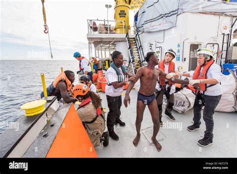 Refugees Who Got Rescued From Distress At Sea In International Waters Offshore The Libyan Coast