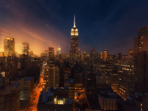 Cityscape New York Empire State Building Night Wallpaper Hd Image