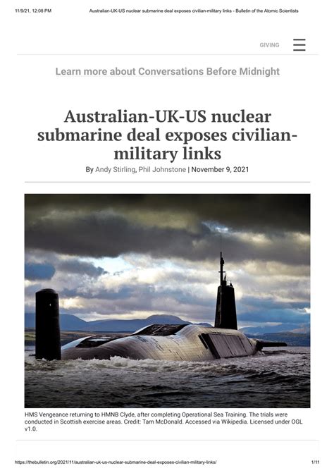 Pdf Australian Uk Us Nuclear Submarine Deal Exposes Civilian