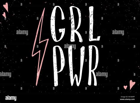 Girl Power Quote Grl Pwr Hand Drawn Lettering Womens Right Female Feminism Symbols Vector