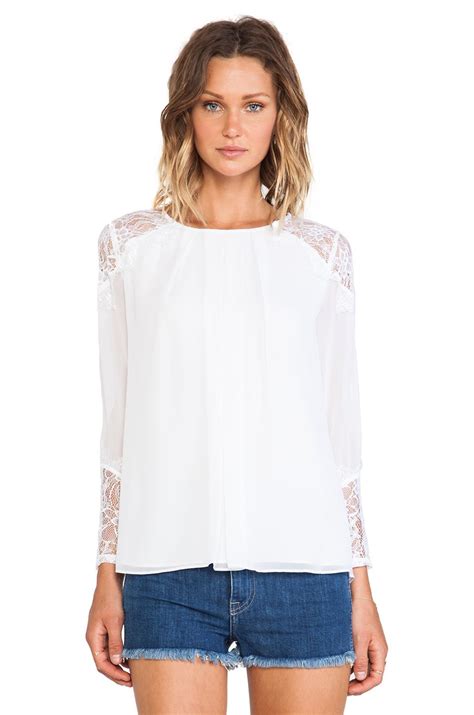Alice Olivia Danyelle Lace Shoulder Pleat Front Blouse In White From