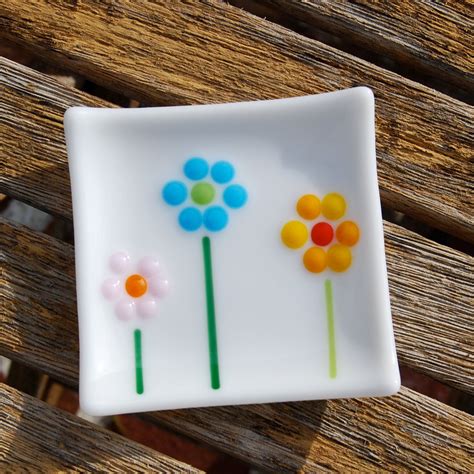 Spoon Rest Flowers Trinket Dish Little Fused Glass Dish Etsy Fused Glass Plates Bowls Fused