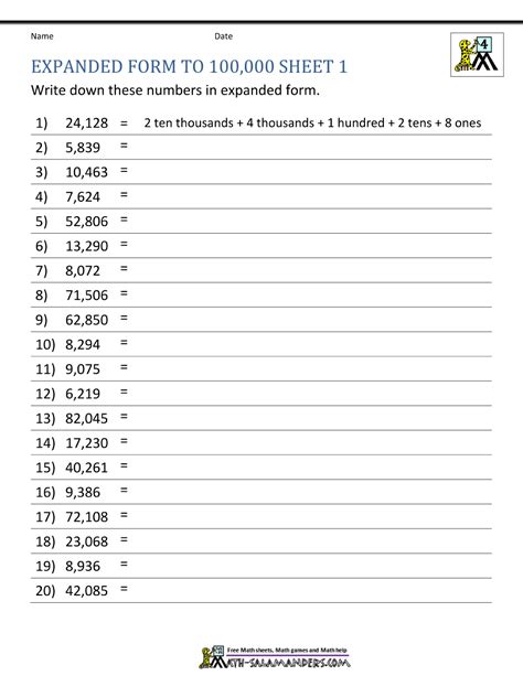 Reading And Writing Numbers Up To 100 000 Worksheet