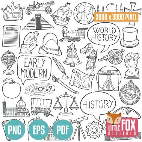 Early Modern History Doodle Icon Vectors Subject School Etsy