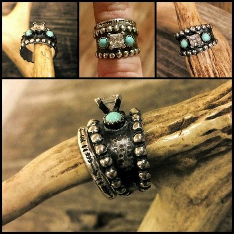 Custom Western Engagement Ring Wedding Band With Arrows Turquoise