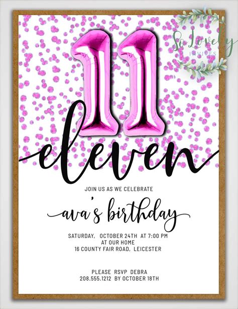 Sparkly Pink Glitter 11th Birthday Invitation Editable Etsy