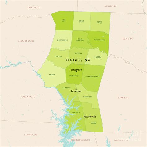 Nc Iredell County Vector Map Green Digital Art By Frank Ramspott Pixels