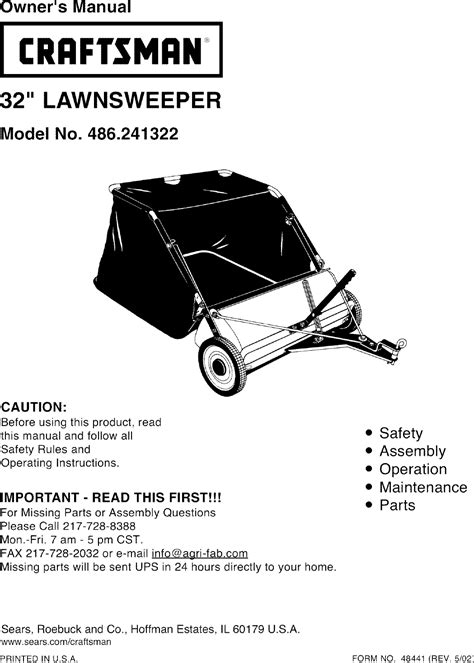 Craftsman 486241322 User Manual LAWN SWEEPER Manuals And Guides L0805387