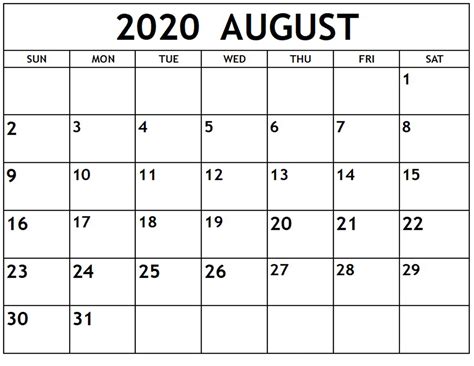 Blank August Calendar Printable Printable Calendar 2023