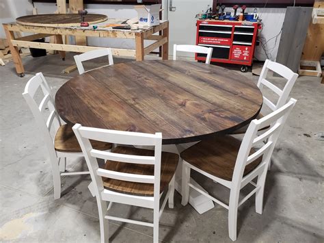 5ft Round Rustic Farmhouse Table With Chairs Single Pedestal Style