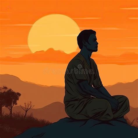 Serene Sunset Meditation Ai Generated Stock Illustration