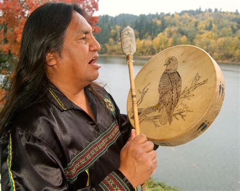 Kona Foster Kalama With His Drum Singing To The Autumn Spirits