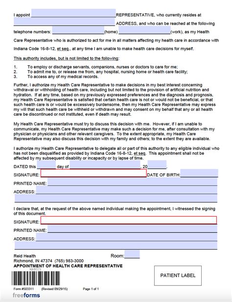 Free Indiana Medical Power Of Attorney Form Pdf Word