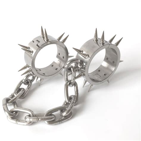 Stainless Steel Shackle With Barbed Nail Chain Bdsm Bondage Restraints