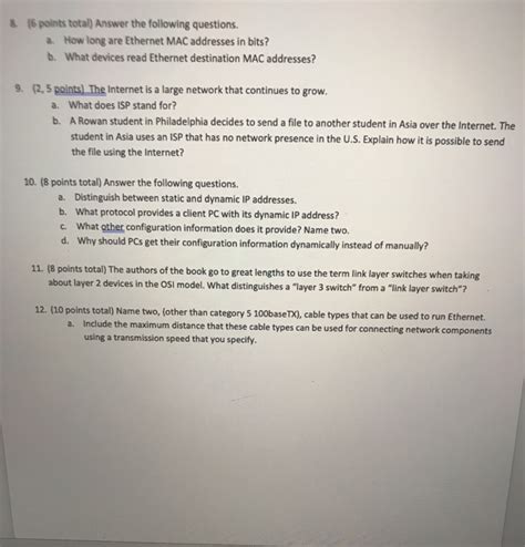 Solved Points Total Answer The Following Questions A Chegg Com