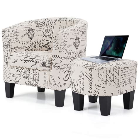 Chair and ottoman set, kgopk accent arm chair with footrest for living room, upholstered fabric side chair, creative splicing cloth surface 4.5 out of 5 stars 46 $255.00 $ 255. Costway Barrel Accent Chair Tub Chair Linen Fabric ...