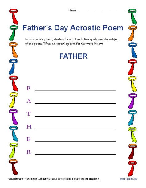 Printable Fathers Day Acrostic Poem Activity Poem Activities