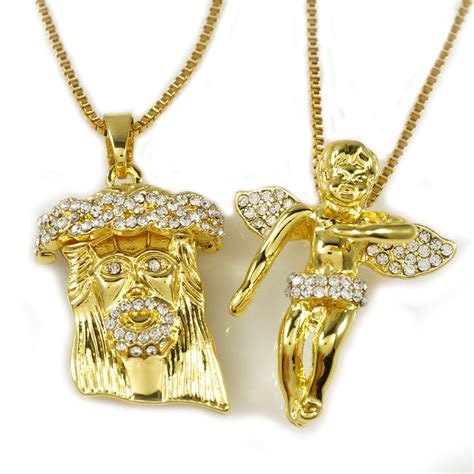 18k Iced Out Gold Angel And Jesus Piece Combo Nivs Bling