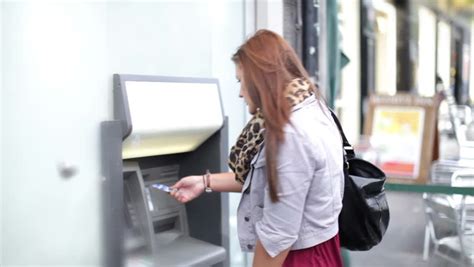 Girl Takes Money Out Of An Atm Stock Footage Video 4536017 Shutterstock