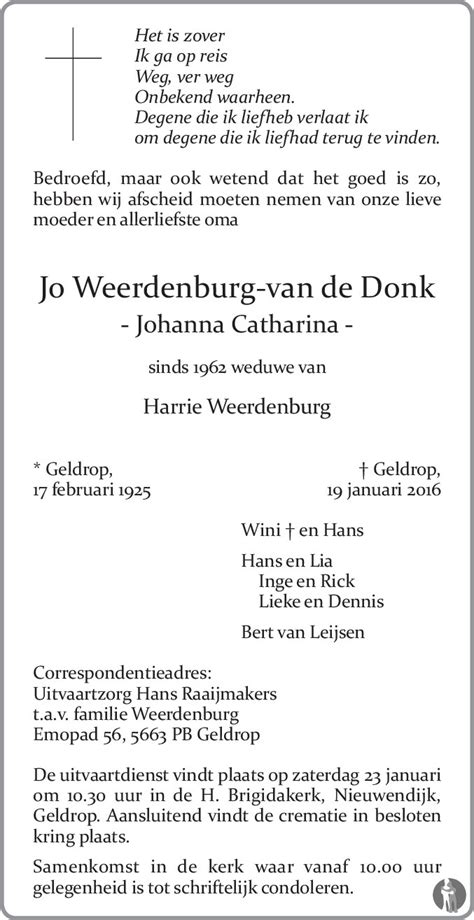 Johanna Catharina Jo Weerdenburg Van De Donk 19 01 2016