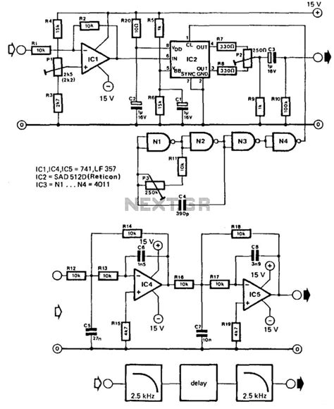 This is the schematic diagram of echo chamber circuit which will convert the input sound to have echo sound just like if you talking in the cave. Analog Delay Line (Echo And Reverb) under Musical ...