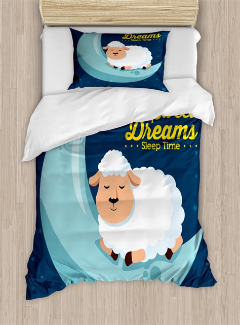 Sweet Dreams Twin Size Duvet Cover Set Night Sky Illustration With