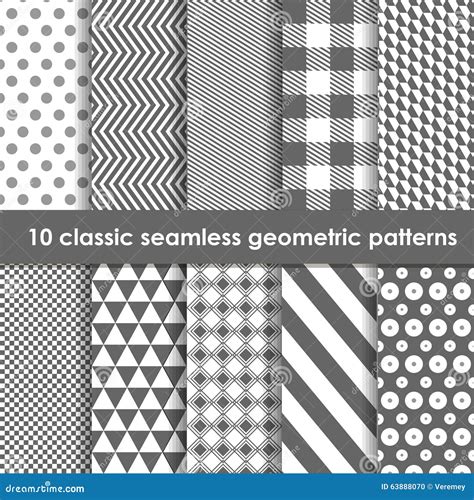Set Of 10 Monochrome Classic Seamless Geometric Patterns Stock Vector
