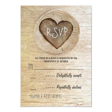 50% off with code zazpartyplan. Rustic country wood heart wedding RSVP cards 3.5" X 5" Invitation Card | Zazzle