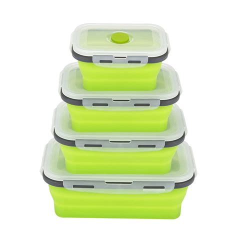 4pcs Rectangle Silicone Collapsible Food Storage Containers With Lids