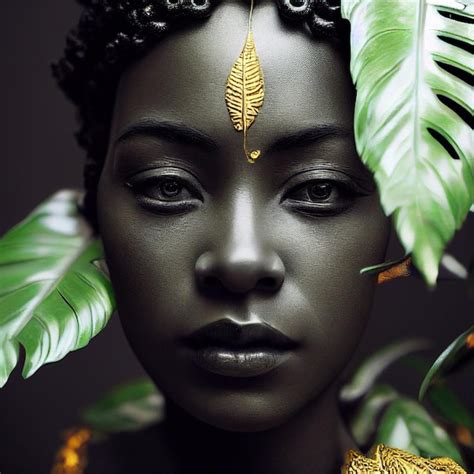 Premium Photo Beautiful African Woman Portrait With Plants And Flowers 3d Rendering
