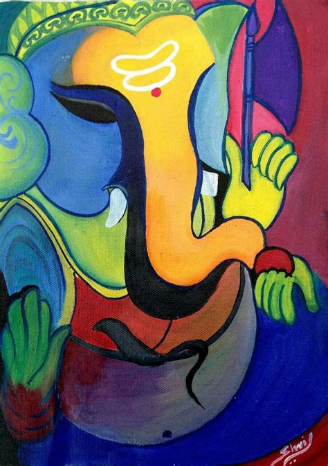 Abstract Ganesha Painting With Bright Colours Ganesha Painting