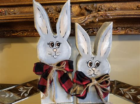 Wooden Bunnies Primitive Rabbits Handmade And Handpainted 2x4 Etsy