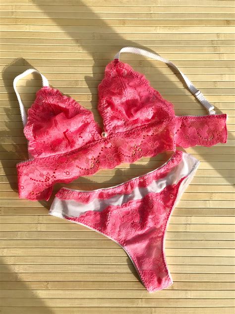 Pink Lace Lingerie Sheer Panties Sexy Lingerie Lace Etsy