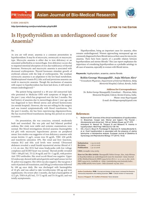 Pdf Is Hypothyroidism An Underdiagnosed Cause For Anaemia