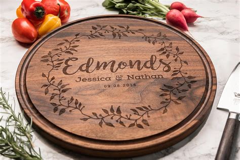 Engraved Round Wood Cutting Board Personalized Wedding T For Couple