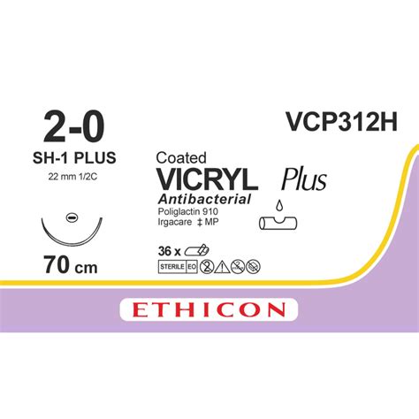 Ethicon Vicryl 2 0 Sh 1 Vcp312h 70 Cm 36 Stk
