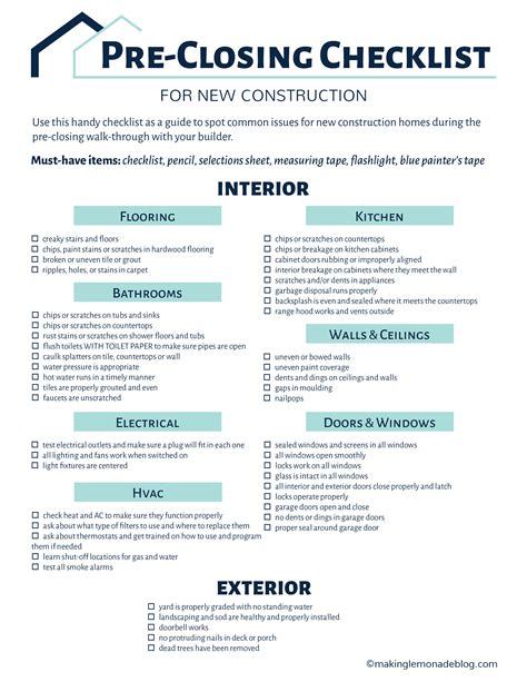 New Construction Walkthrough Checklist Template