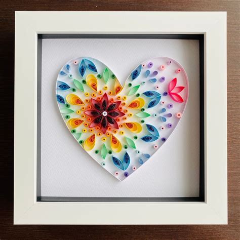 Rainbow Mandala Heart Quilled Art In Box Frame Great Nursery Etsy Uk Paper Quilling Designs