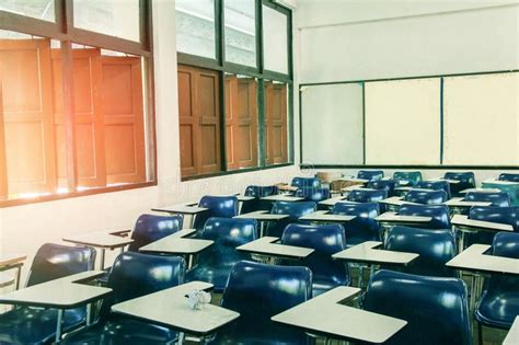 Classroom In Background Without No Student Or Teacher With Sunset