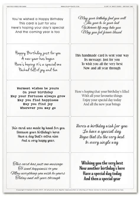 Easy Peely Verses For Cards Short N Sweet Birthday Sheet 2 Verses