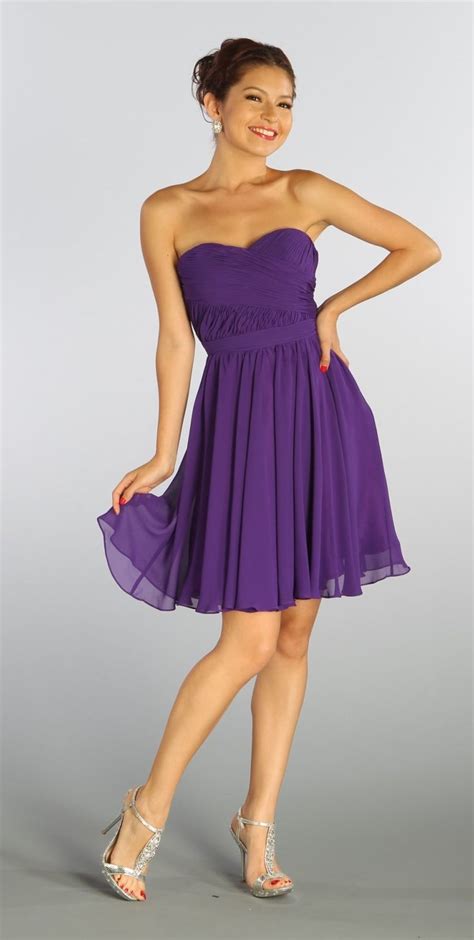 Poly Usa 6744 Strapless Chiffon Short Dress Knee Length Knee Length