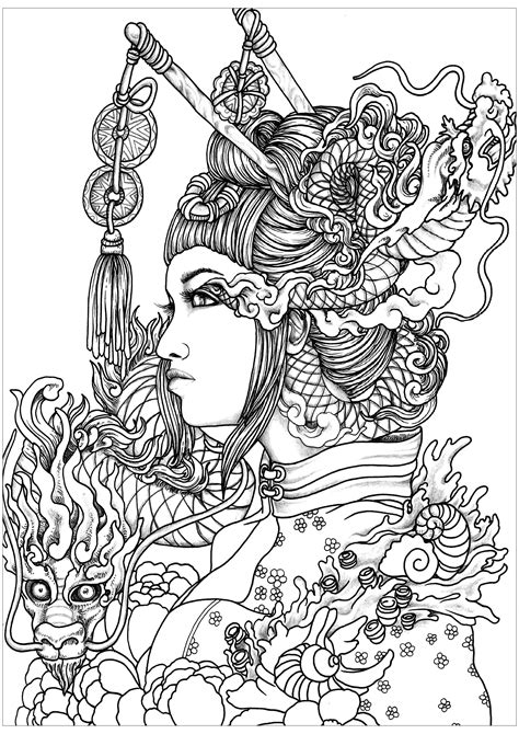 Cat colouring pages activity village. Woman - Coloring Pages for Adults