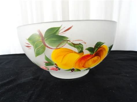 Vintage Hazel Atlas Frosted Glass Gay Fad Painted Fruit Bowl