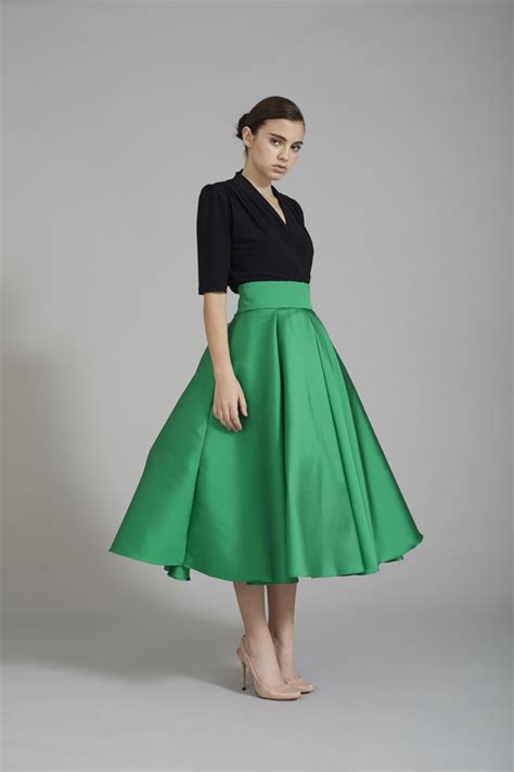 Falda 50´s Mikado Verde Faldas Largas De Vestir Faldas Elegantes Faldas
