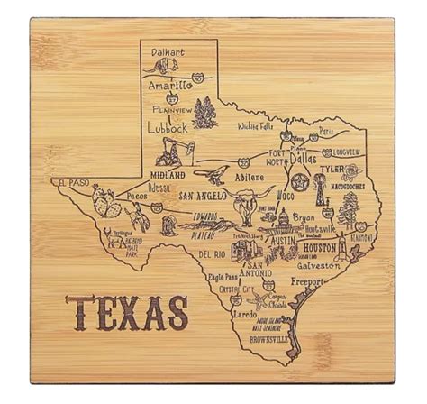 Illustrated Map Of Texas Wall Art Shelf Sitter Sign 5 X 5 Wood Home