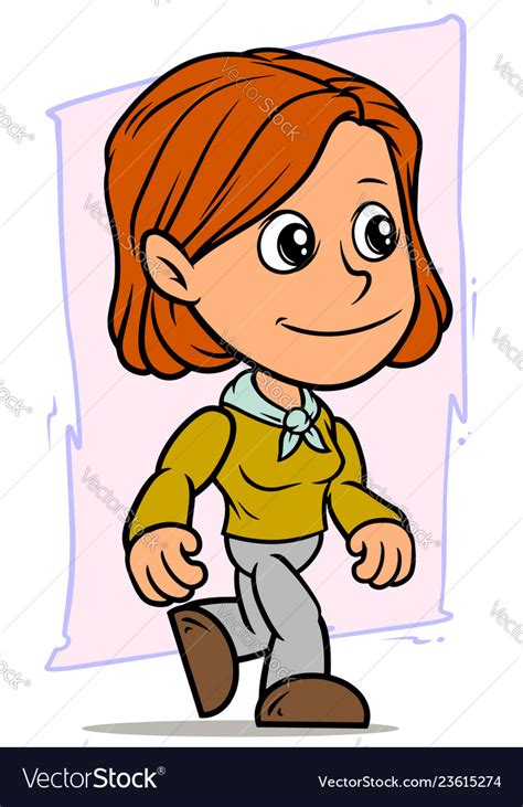 Cartoon Smiling And Walking Redhead Girl Character